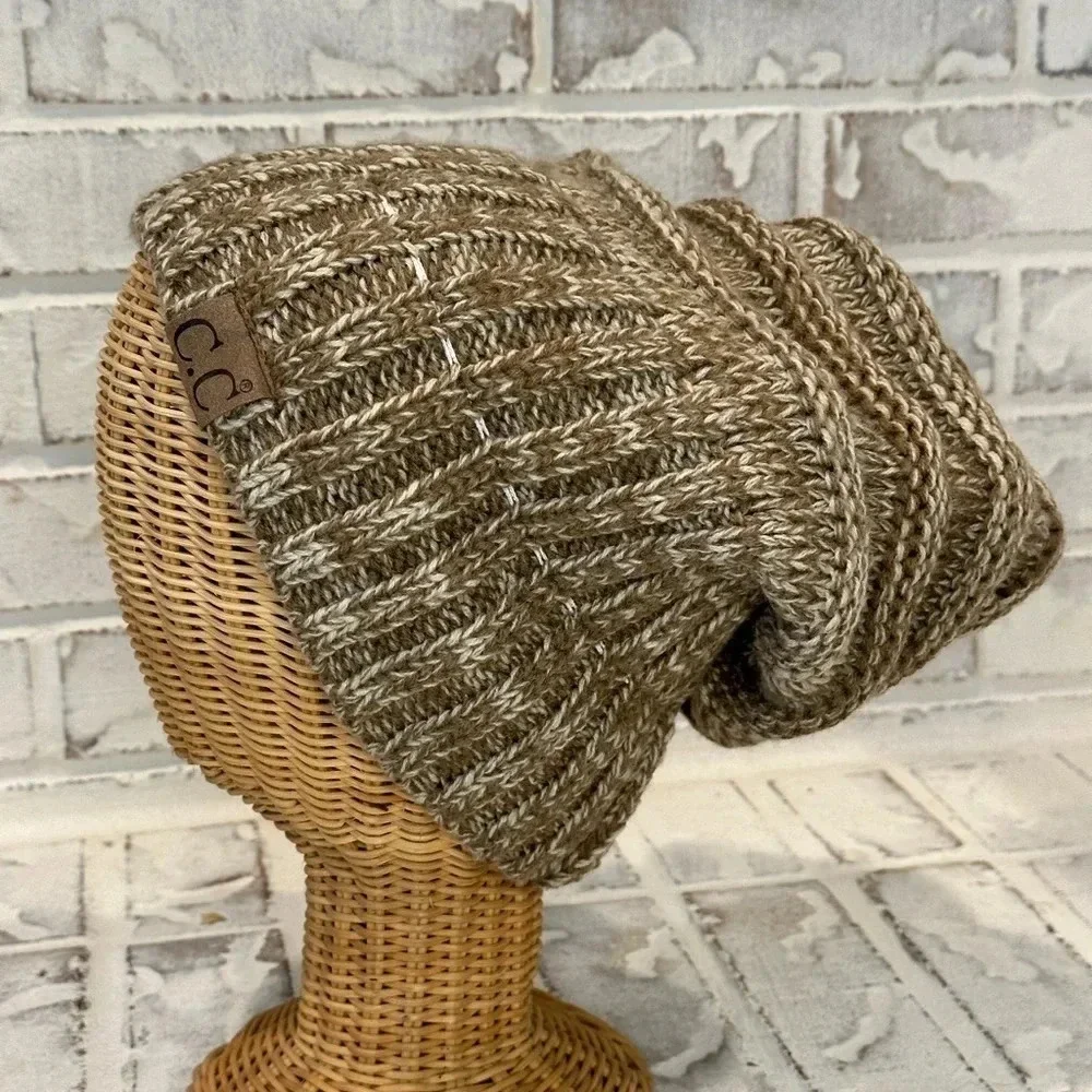 C.C Chunky Soft Stretch Cable Knit Neutral Beanie Hat